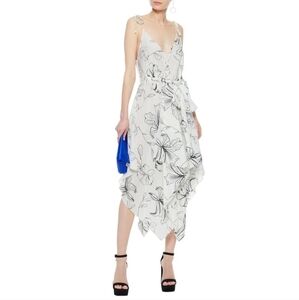 Diane Von Furstenberg Asymmetrical Floral Dress in White and Black